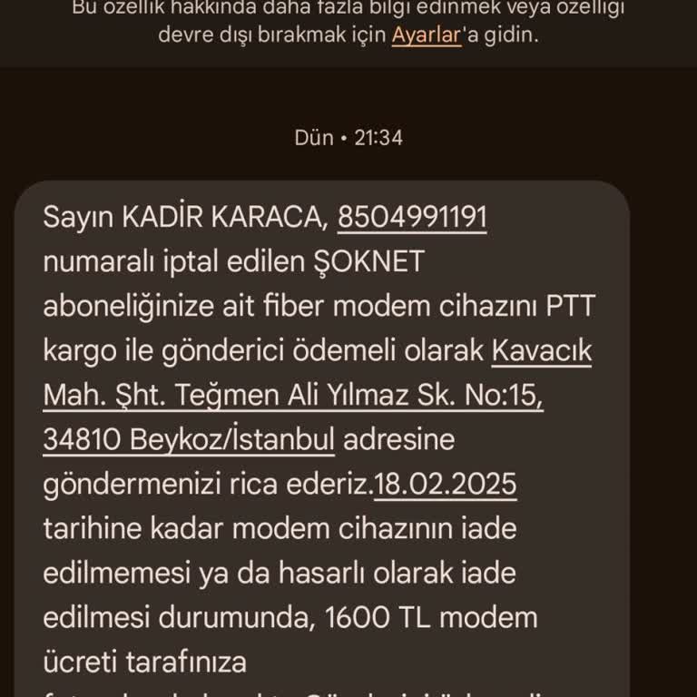 İnternet Hizmeti Ve Modem İade Sorunları
