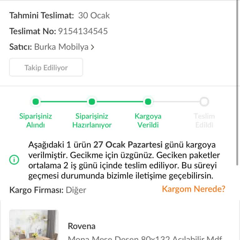 Kargoda Kayıp Masa Takımı Ve Satıcı Değişikliği Sorunu