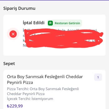 Getir Yemek'te Sürekli İptal Edilen Siparişler
