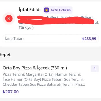 Getir Yemek'te Sürekli İptal Edilen Siparişler