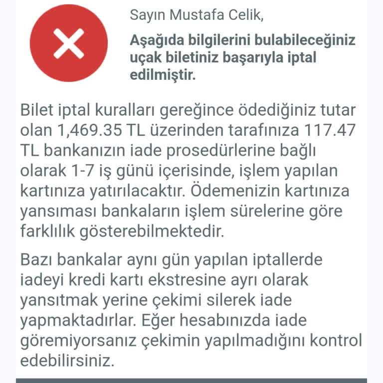 Uçak Bileti İadesinde Eksik Tutar Sorunu