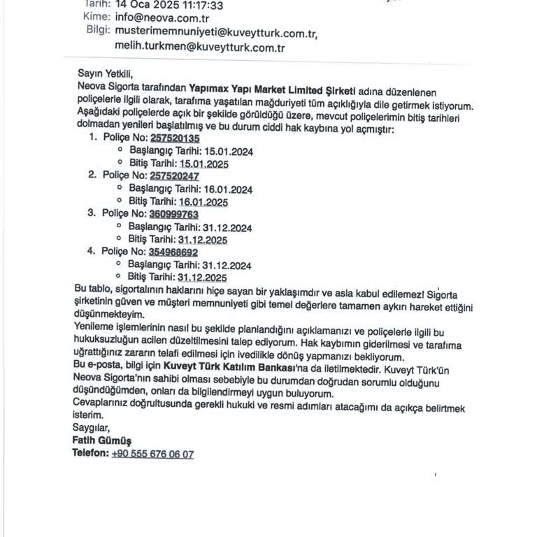 Poliçe Yenileme Uygunsuzlukları Ve Hak Kaybı