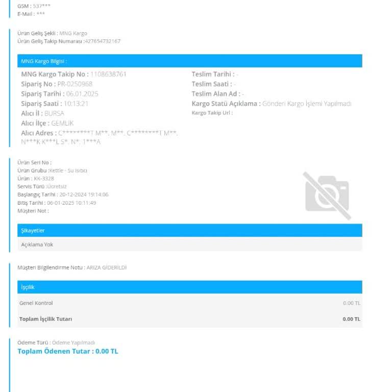 Kiwi Cam Kettle Servis Süresi Ve Değişim Talebi