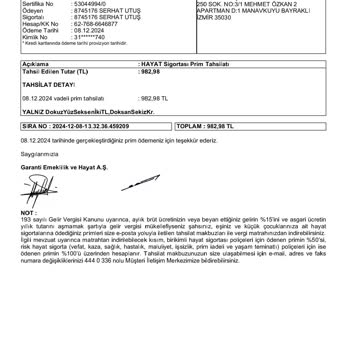 Hayat Sigortası İptali Ve Ücret İadesi Talebi