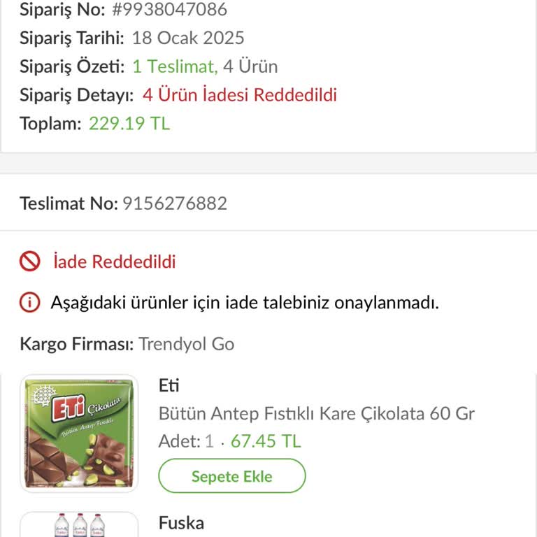 Teslim Edilmeyen Sipariş Ve İade Sorunu