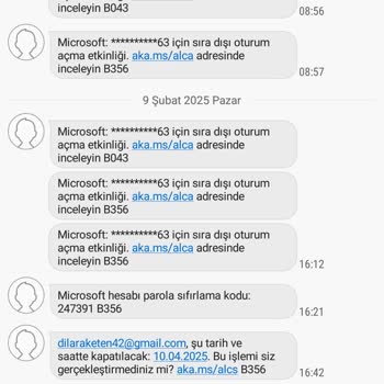 Microsoft Hesabımdan Gelen Bitmeyen Mesajlar