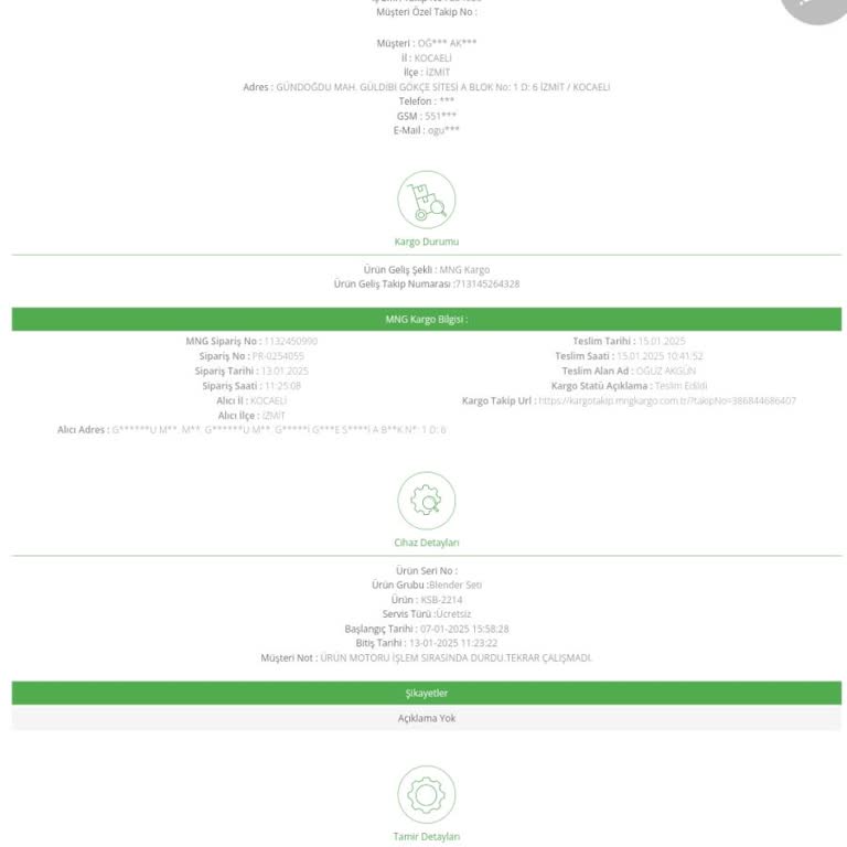 Kiwi Smoothie Makinesi Tamir Edilmedi Ve İade Formu Eksik