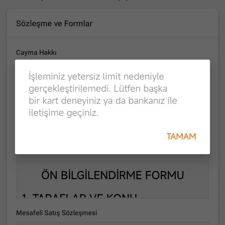 Ödeme Sorunu: Yetersiz Limit Hatası