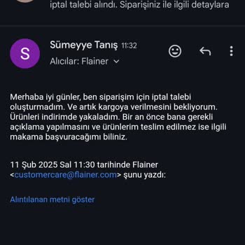 Flainer'dan Yapılan İndirimli Alışverişin Aniden İadesi Ve Müşteri Mağduriyeti