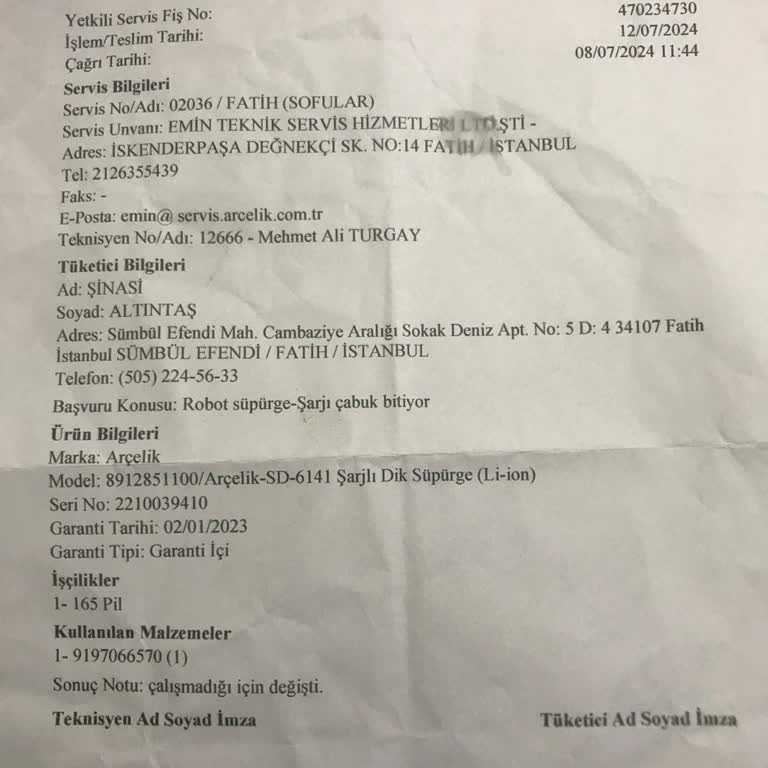 Arçelik Süpürge Batarya Sorunu Ve Yetersiz Tamir