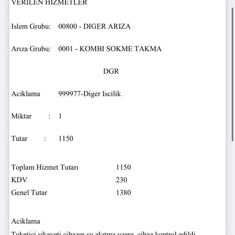Garanti Kapsamındaki Kombi İçin Ücret Talebi