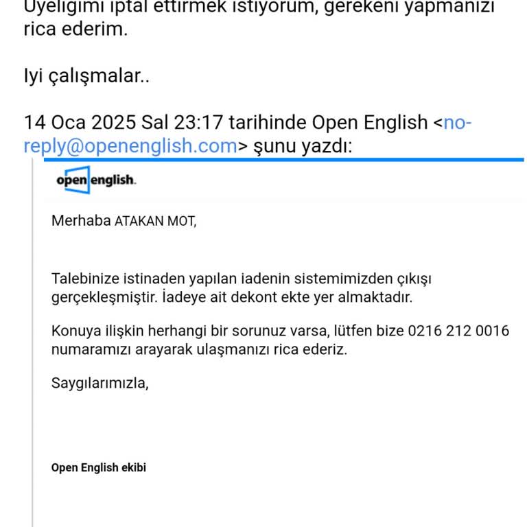 Open English Üyelik İptali Ve Ücret İadesi Sorunu