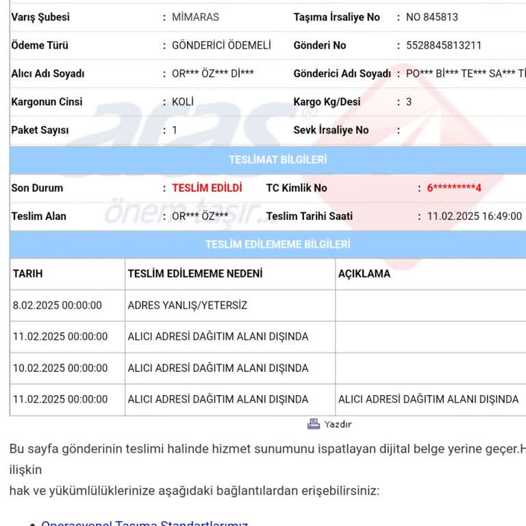 Aras Kargo'nun Teslimat Sorunları Ve Yanıltıcı Bilgileri