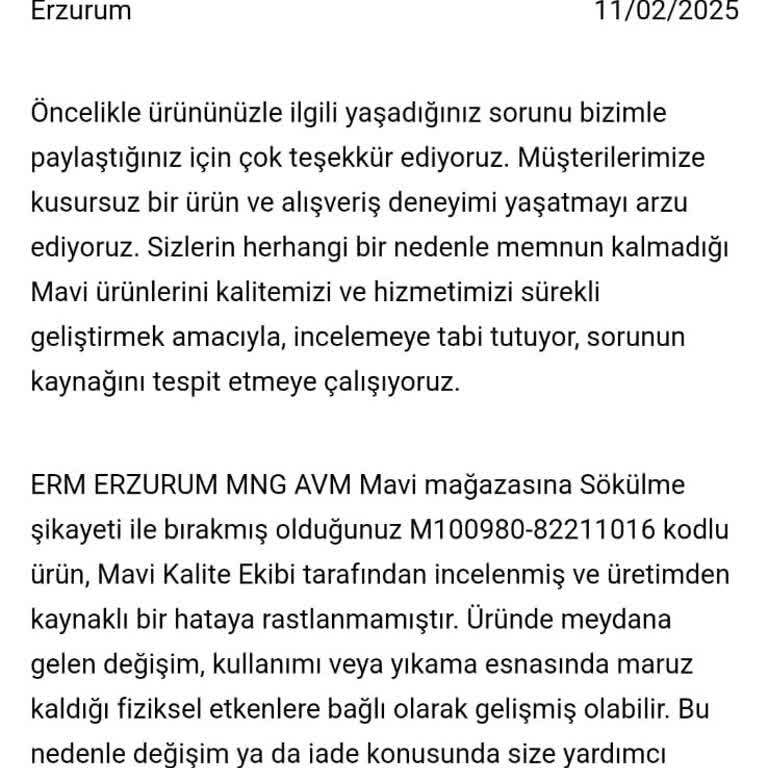 Mavi Mağazasında Kalitesiz Ürün Deneyimi