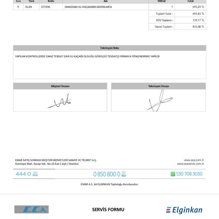 ECA Kombi Servisinin Haksız Ücret Talebi