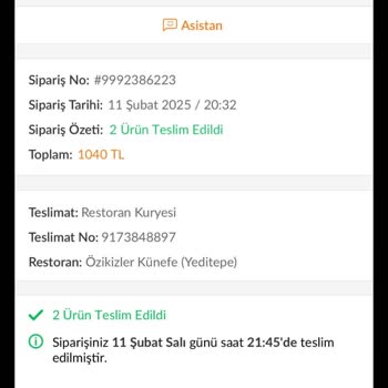 Gaziantep Yeditepe Özikizler Künefe'de Zamanında Teslim Edilmeyen Sipariş Ve İade Sorunu