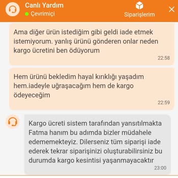 Yanlış Ürün Ve Kargo Ücreti Sorunu