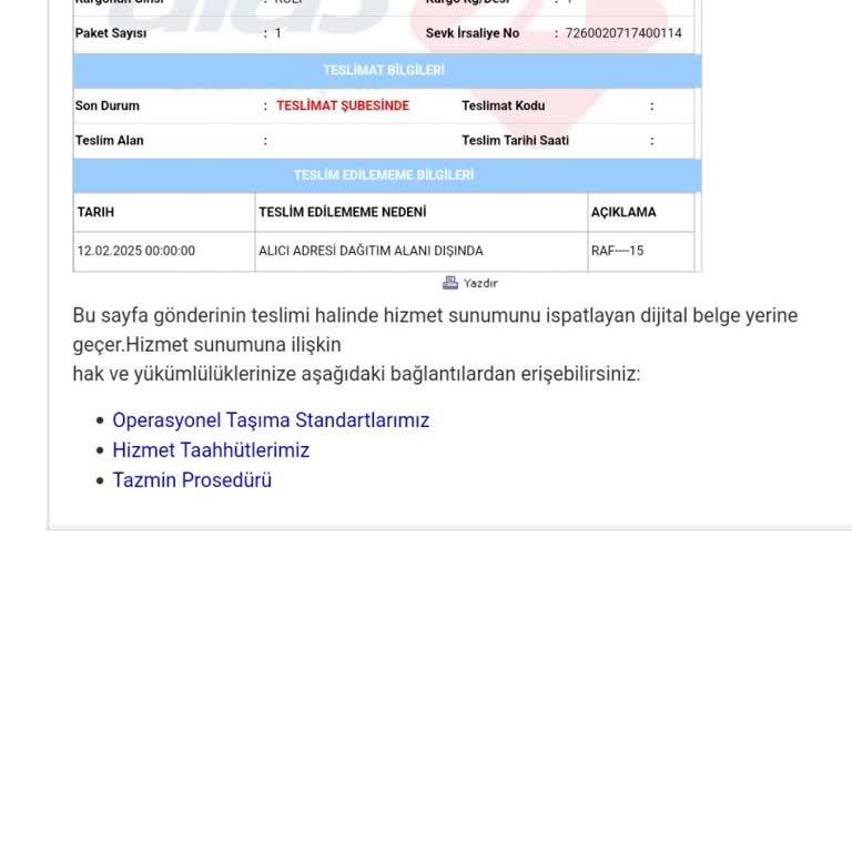 Aras Kargo'nun Perge Şubesi Teslimat Sorunu