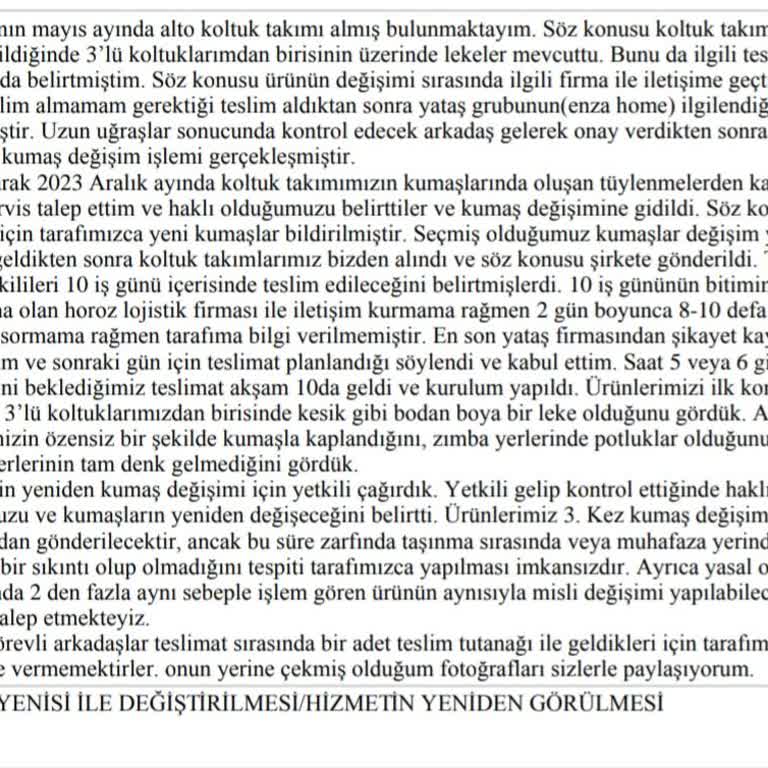 Enza Home'dan Aldığımız Alto Oturma Grubu Hayal Kırıklığı Yarattı