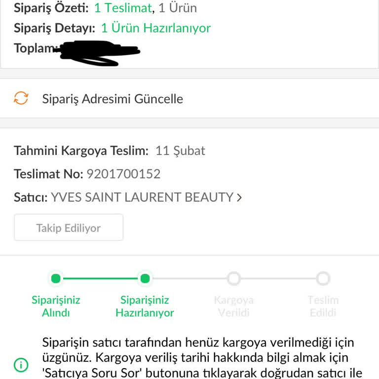 Yves Saint Laurent Siparişim Zamanında Kargolanmadı