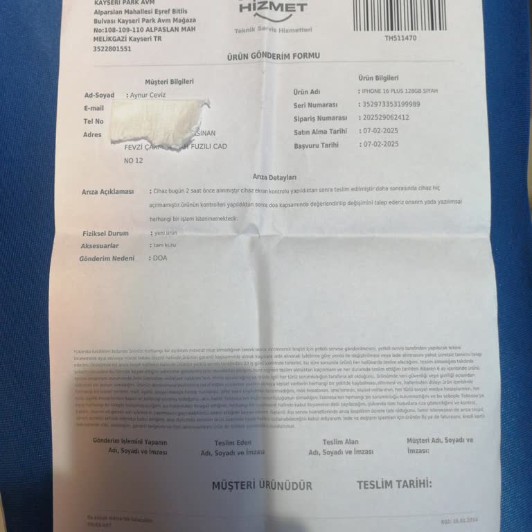 Kayseri Park Teknosa'dan Aldığım İphone 16 Plus Çalışmıyor Ve Kötü Müşteri Hizmeti