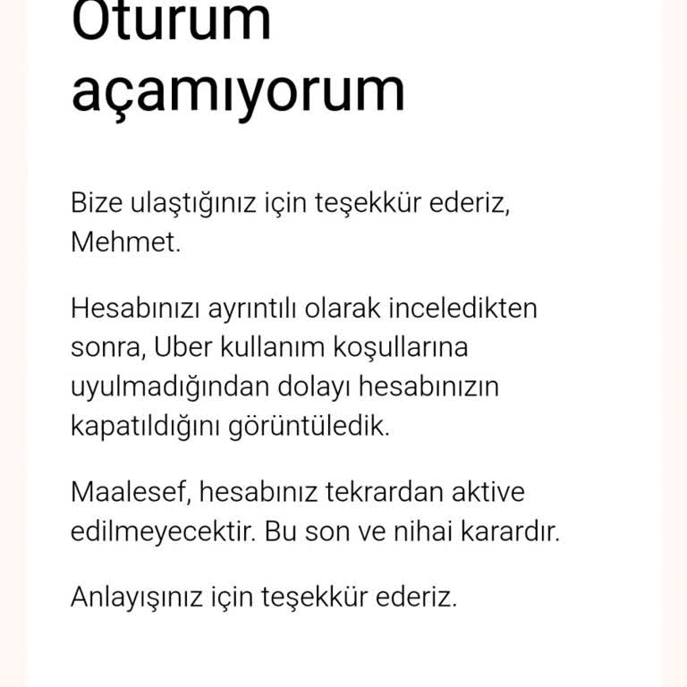 Yanlış Hesap Kullanımı Nedeniyle Uber Hesabının Haksız Kapatılması