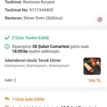 Trendyol Yemek Döner Siparişimde Kıl Çıktı, İade Sorunu Yaşadım