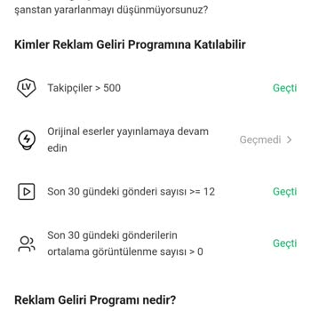 Reklam Geliri Programına Katılamama Sorunu