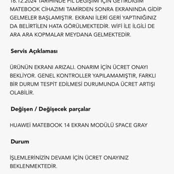 Huawei Matebook 14 Servis Sonrası Ekran Problemi