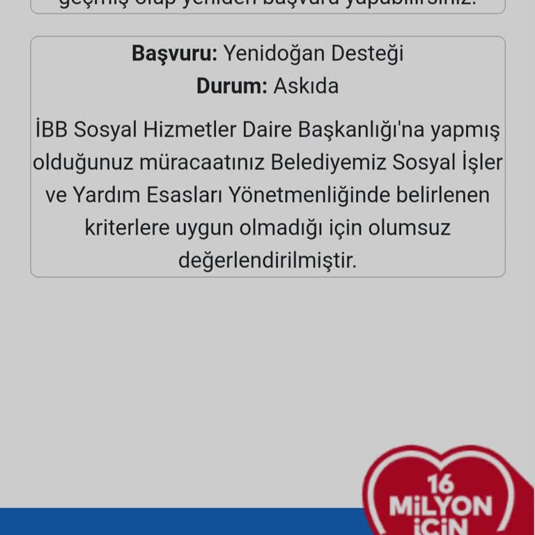 İstanbul Büyükşehir Belediyesi Yenidoğan Paketi Başvurumun Haksızca Reddedilmesi