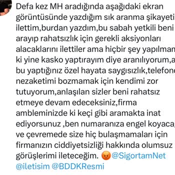 Sigortam.net'ten Bitmek Bilmez Aramalar Ve SMS'ler