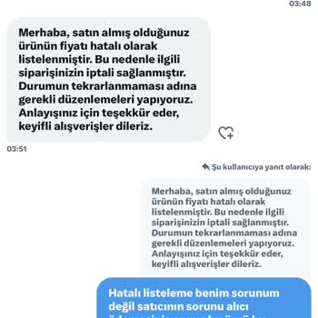 Yanlış Fiyat Girişi Nedeniyle İptal Edilen Sipariş