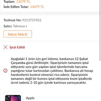 Yanlış Fiyat Girişi Nedeniyle İptal Edilen Sipariş