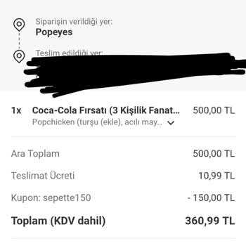 Yemeksepeti'nden Popeyes Siparişimde Cam Şoku
