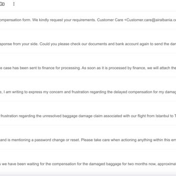 Air Albania Ignored My Damaged Baggage Claim for Over 7 Months – No Compensation