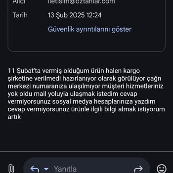 Öztanlar Müşteri Hizmetlerine Ulaşım Yok