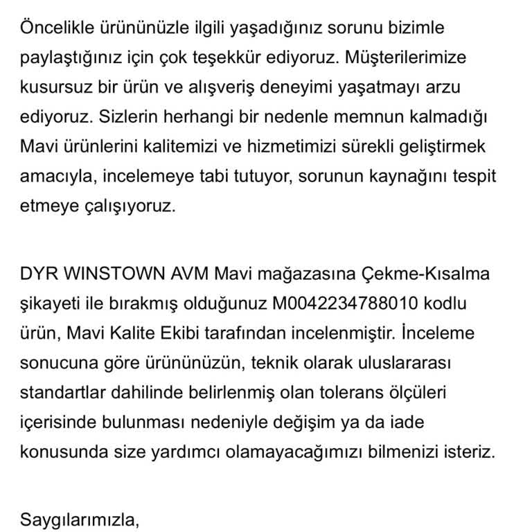 Mavi Mağazasında Ürün Kalitesi Ve Müşteri Memnuniyetsizliği