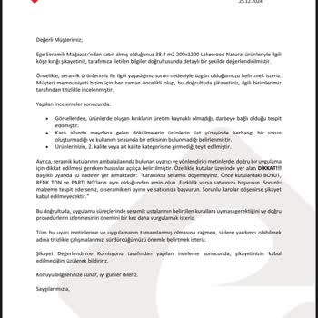 Yanlış Kalitede Teslim Edilen Seramikler Ve Yetersiz Müşteri Hizmeti