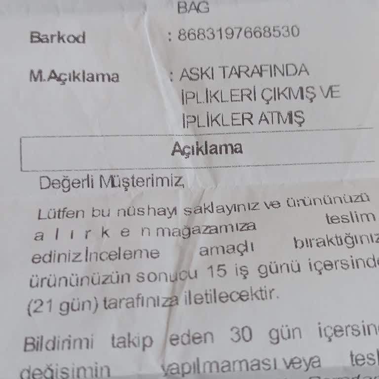 Colin's Çanta Değişiminde Müşteri Mağduriyeti