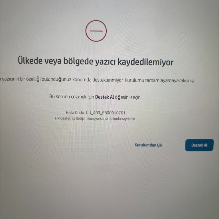 Yazıcı Kurulumunda Ülke/Bölge Hatası