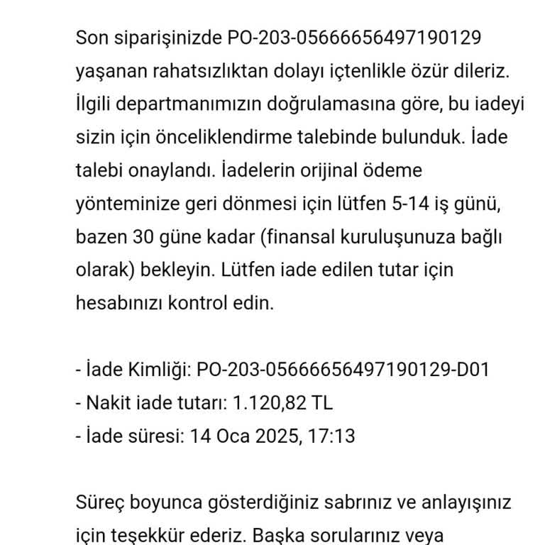 İade Edilmeyen Para Ve İletişim Sorunları