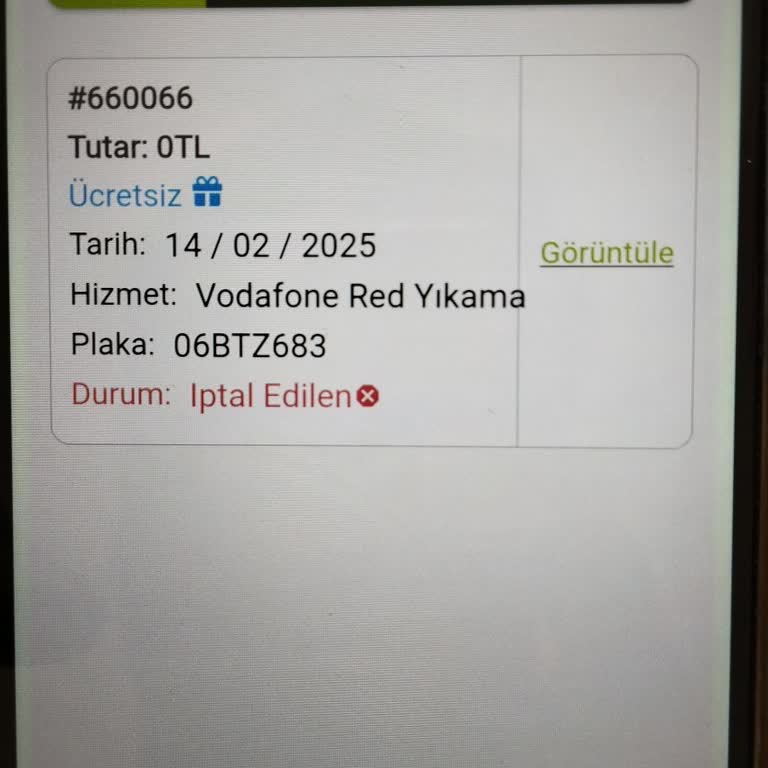 Vodafone Red Araç Yıkama Randevusu İptali