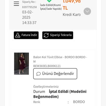 İade Bekleyen Elbise Ücreti Hakkında Dönüş Bekliyorum
