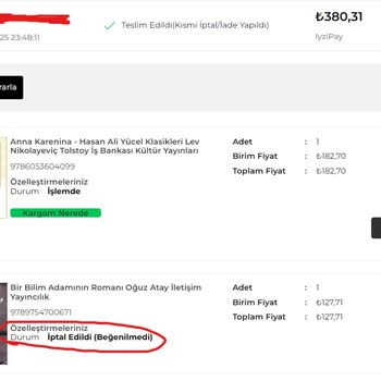 Eksik Gönderilen Ürün Ve Yanıltıcı İptal Bilgisi