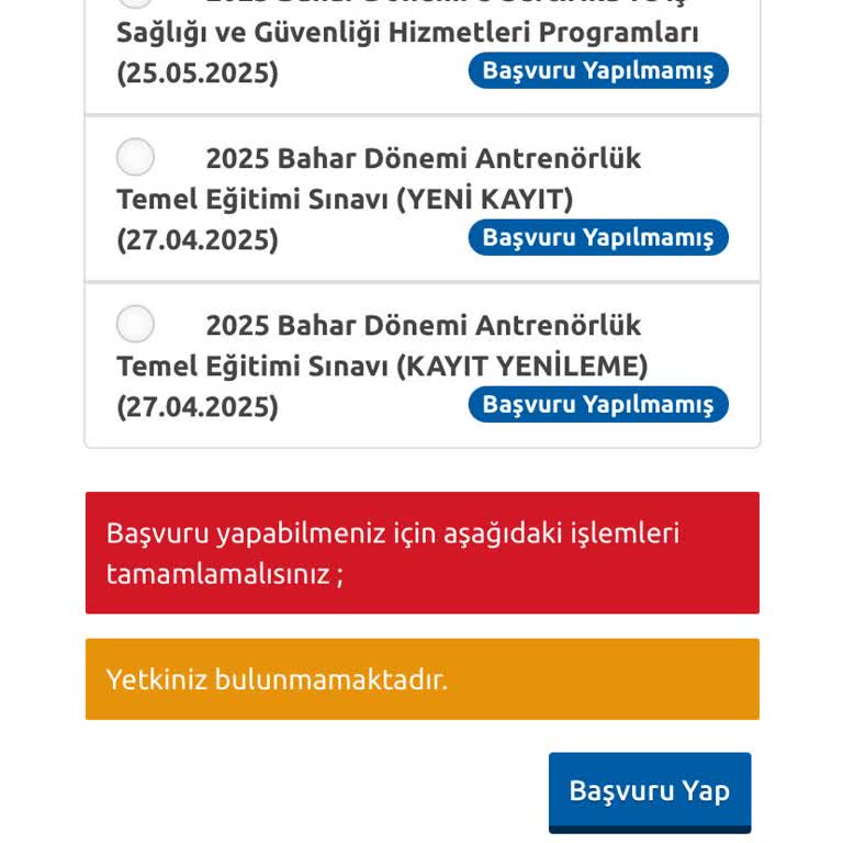 Antrenörlük Sınavı Kayıt Sorunu
