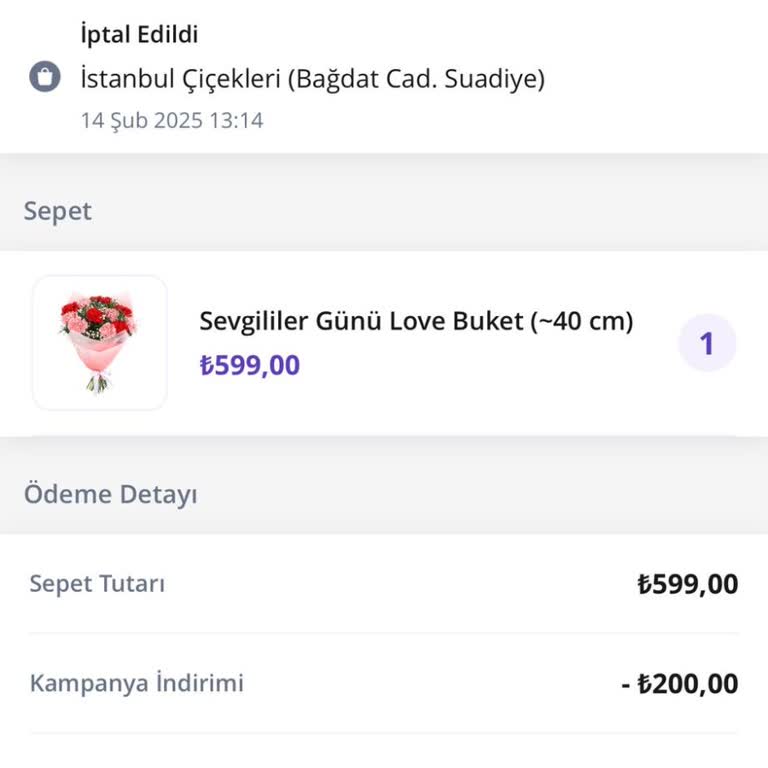 Getirçarşı Çiçek Siparişi Teslim Edilmedi Ve Ücret İadesi Yapılmadı