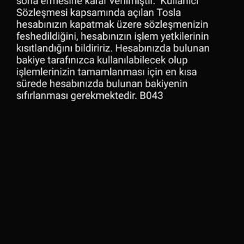 Tosla Kartımın Aniden Feshedilmesi