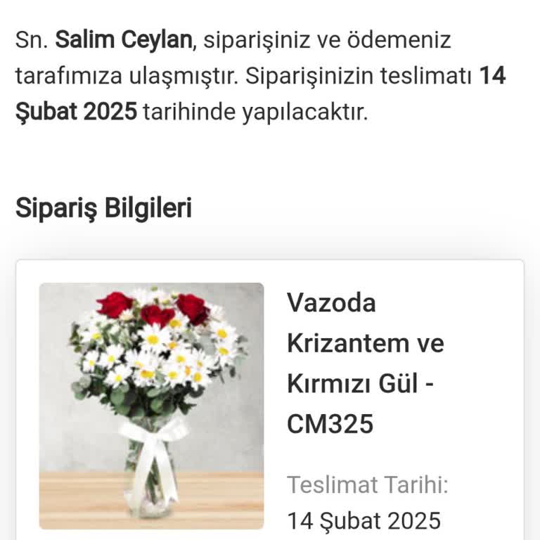 Sevgililer Günü Siparişim Teslim Edilmedi