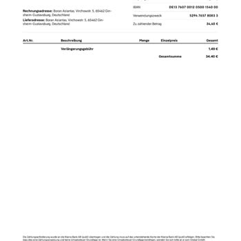 Klarna-Bestellung mit fehlender Bestellnummer