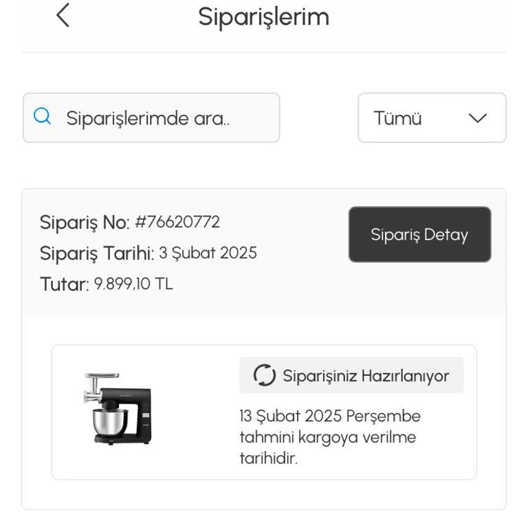 Emsan'dan Alınan Hamur Yoğurma Makinesi Kargo Gecikmesi